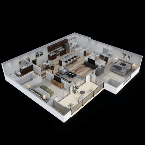 Floor plan for 2 beds, 2 baths, 1100 sqft